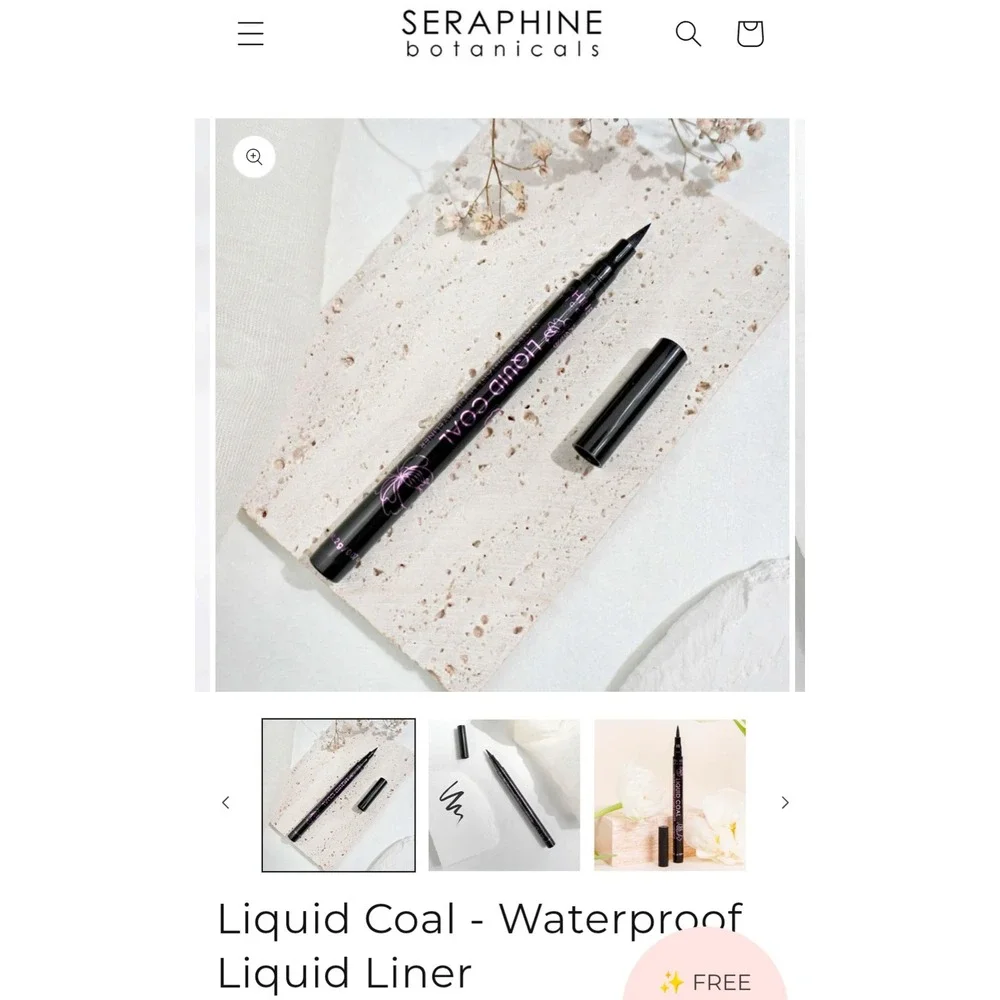 NEW Seraphine Botanicals Liquid Coal Water Resistant Liquid Eyeliner Black